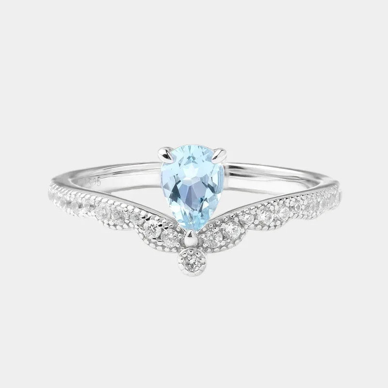 Pear-Cut Aquamarine Chevron Ring front product view on a white background