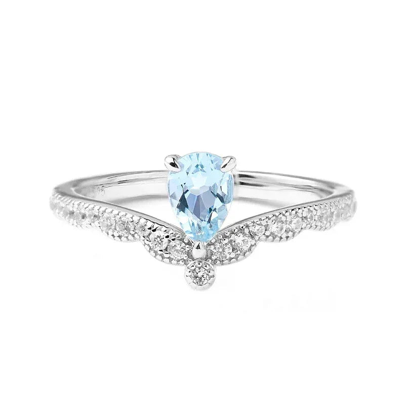 Pear-Cut Aquamarine Chevron Ring rear setting detail on white