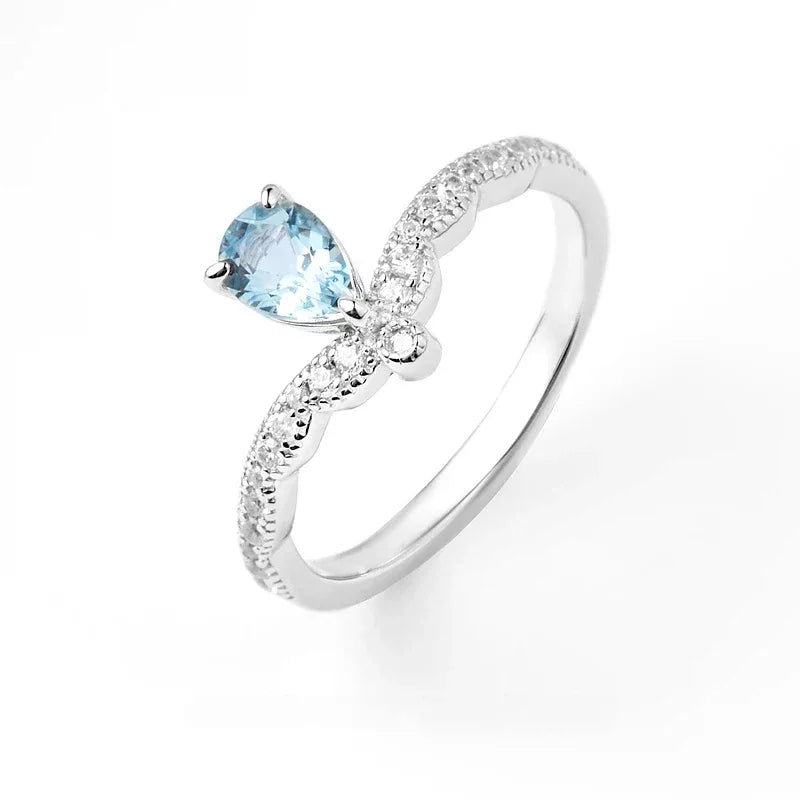 Pear-Cut Aquamarine Chevron Ring side profile showing the band and setting