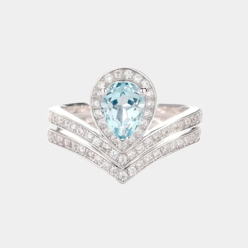 Pear-Cut Aquamarine Crown Stack Ring front product view on a white background