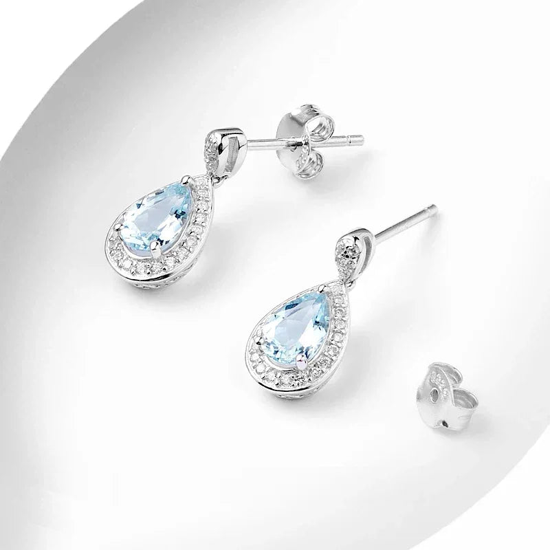Pear-Cut Aquamarine Halo Drop Earrings alternate product detail view 7