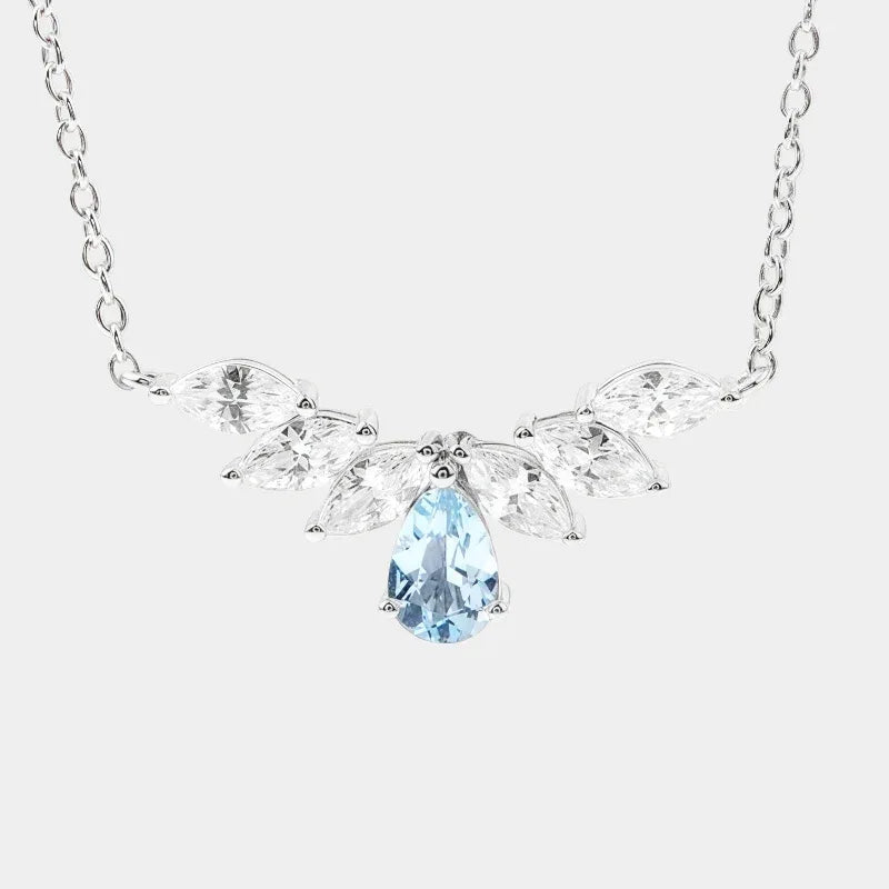 Pear-Cut Aquamarine Leaf Accent Necklace full necklace view on a white background