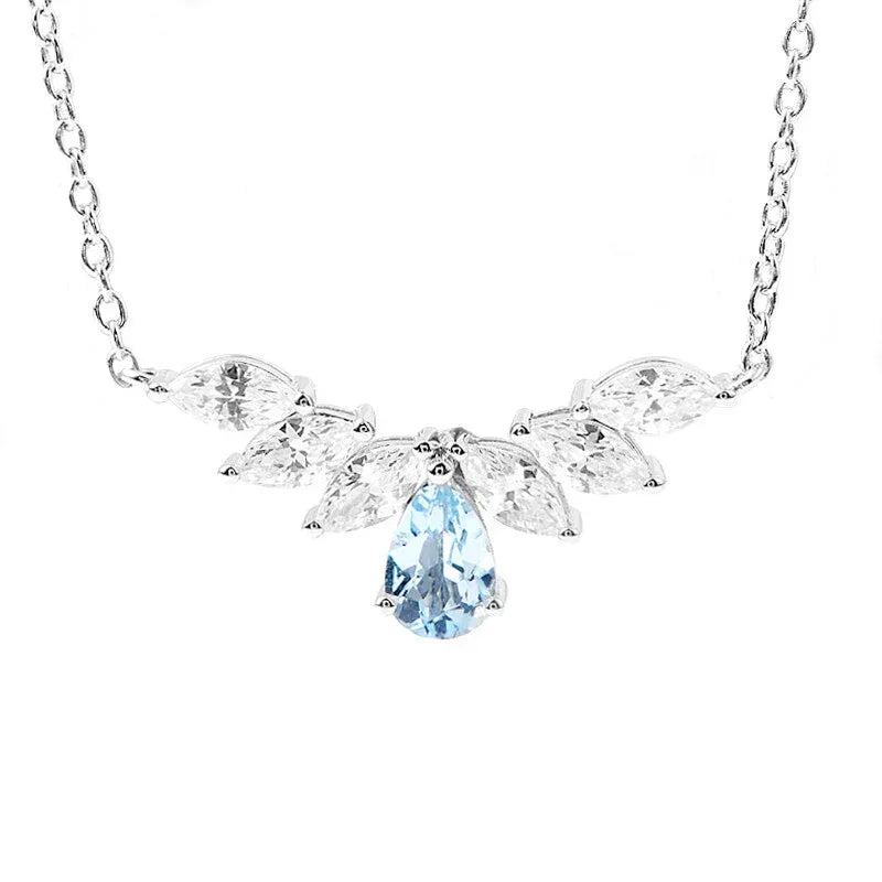 Pear-Cut Aquamarine Leaf Accent Necklace pendant and chain detail on a light background