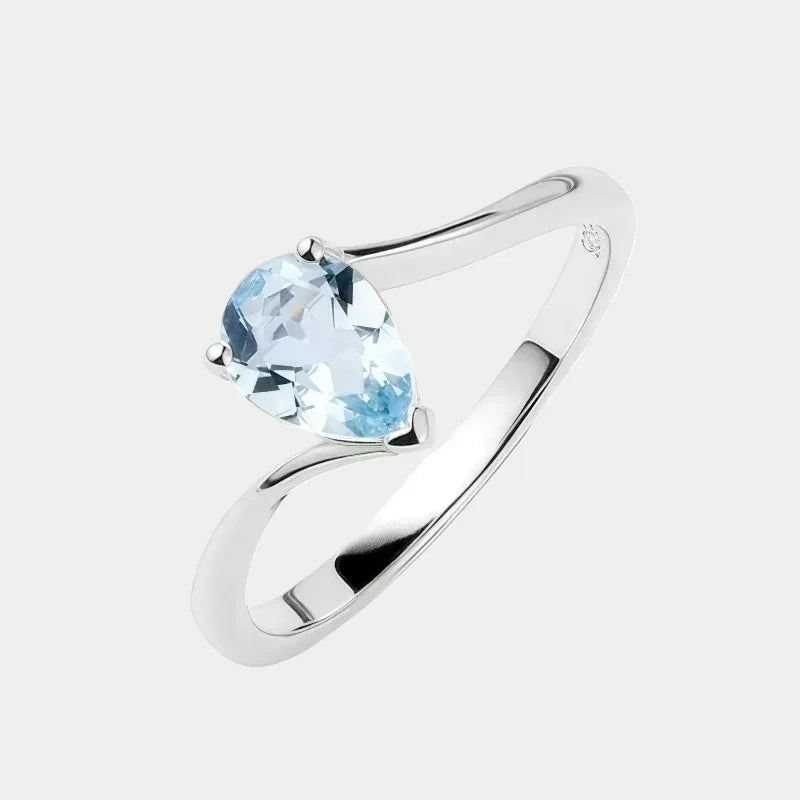Pear-Cut Aquamarine Open Ring front product view on a white background