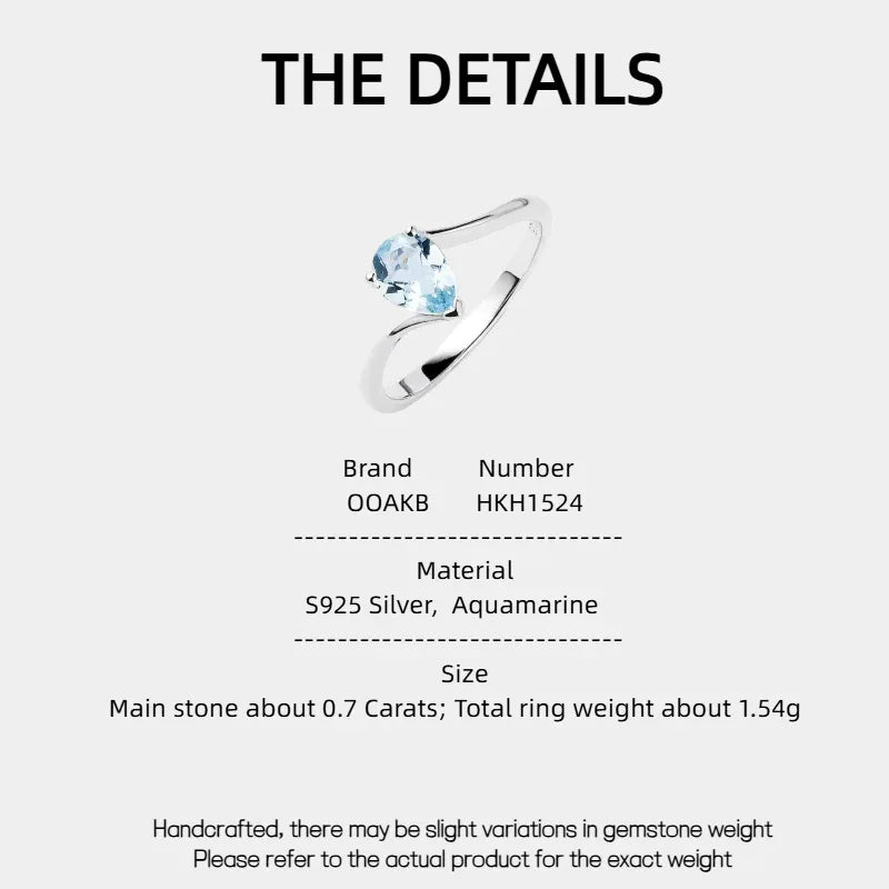 Pear-Cut Aquamarine Open Ring specification card with product measurements
