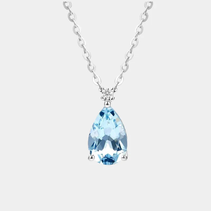 Pear-Cut Aquamarine Pendant Necklace full necklace view on a white background
