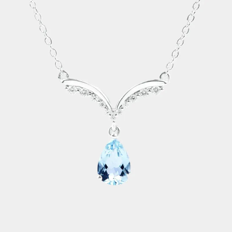 Pear-Cut Aquamarine Wing Pendant Necklace full necklace view on a white background