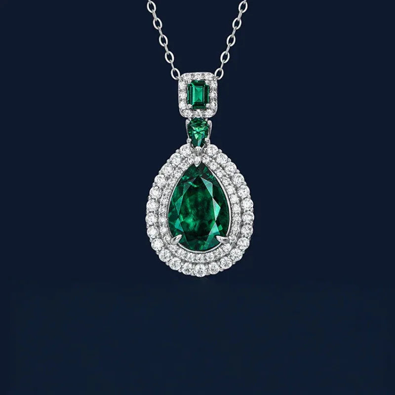 Pear-Cut Emerald Double-Halo Pendant Necklace presentation box product view