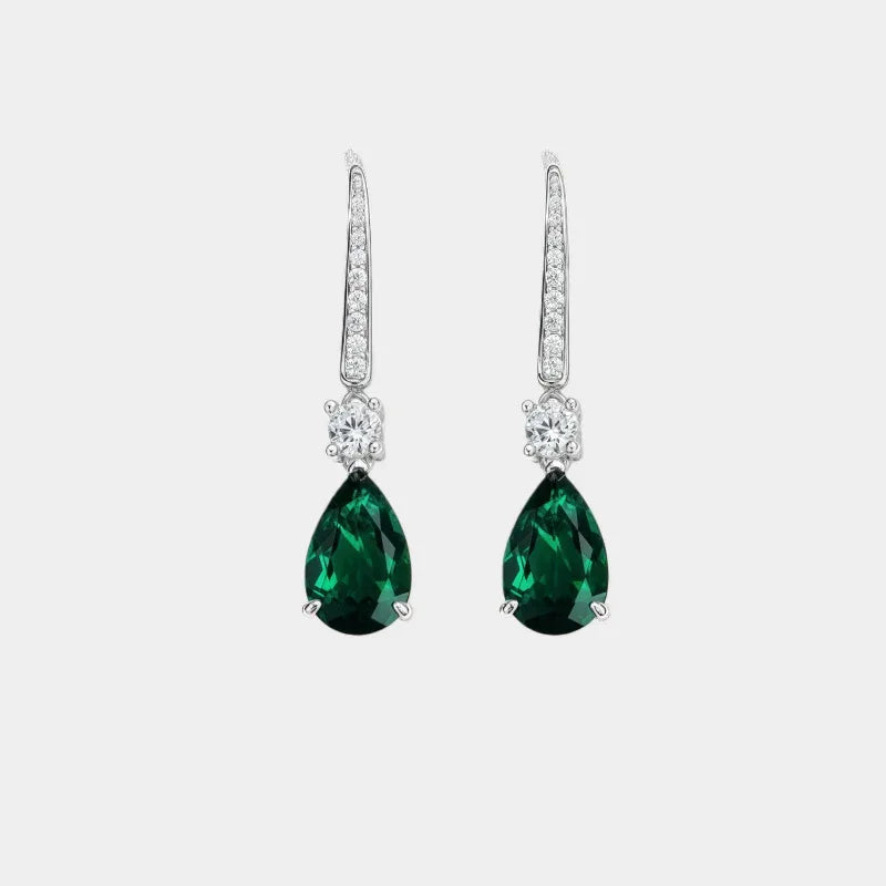 Pear-Cut Emerald Long Drop Earrings paired product view on a white background