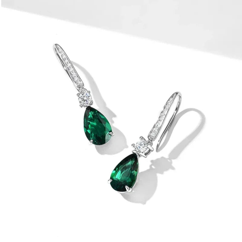 Pear-Cut Emerald Long Drop Earrings rear view showing earring backs