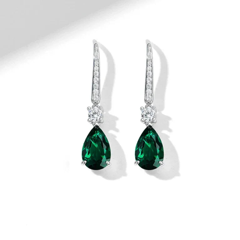 Pear-Cut Emerald Long Drop Earrings side view showing posts and settings