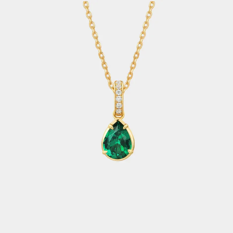 Pear-Cut Emerald Pendant Necklace full necklace view on a white background