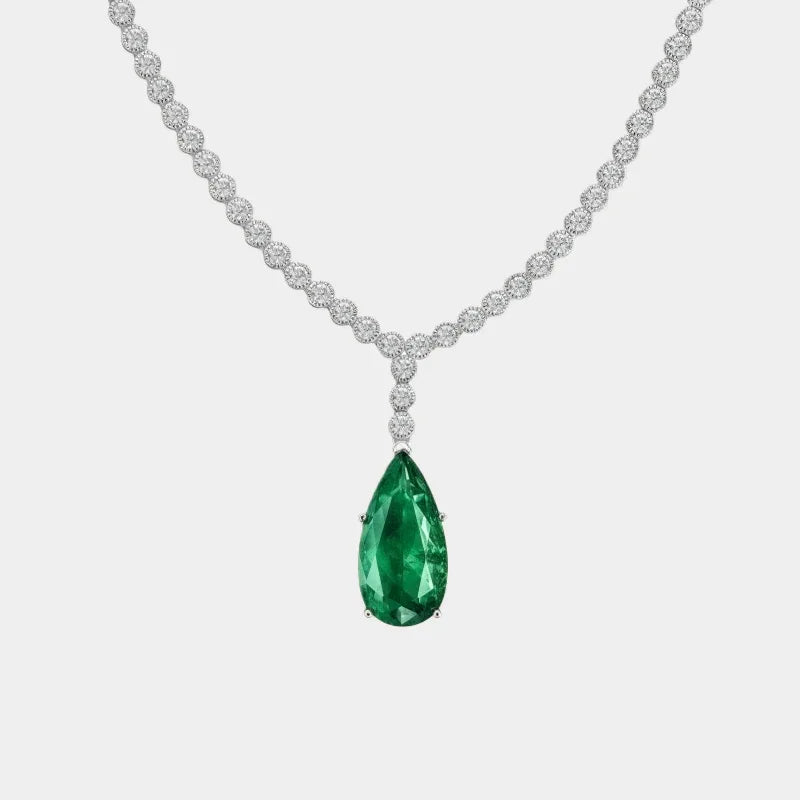 Pear-Cut Emerald Tennis Necklace full necklace view on a white background