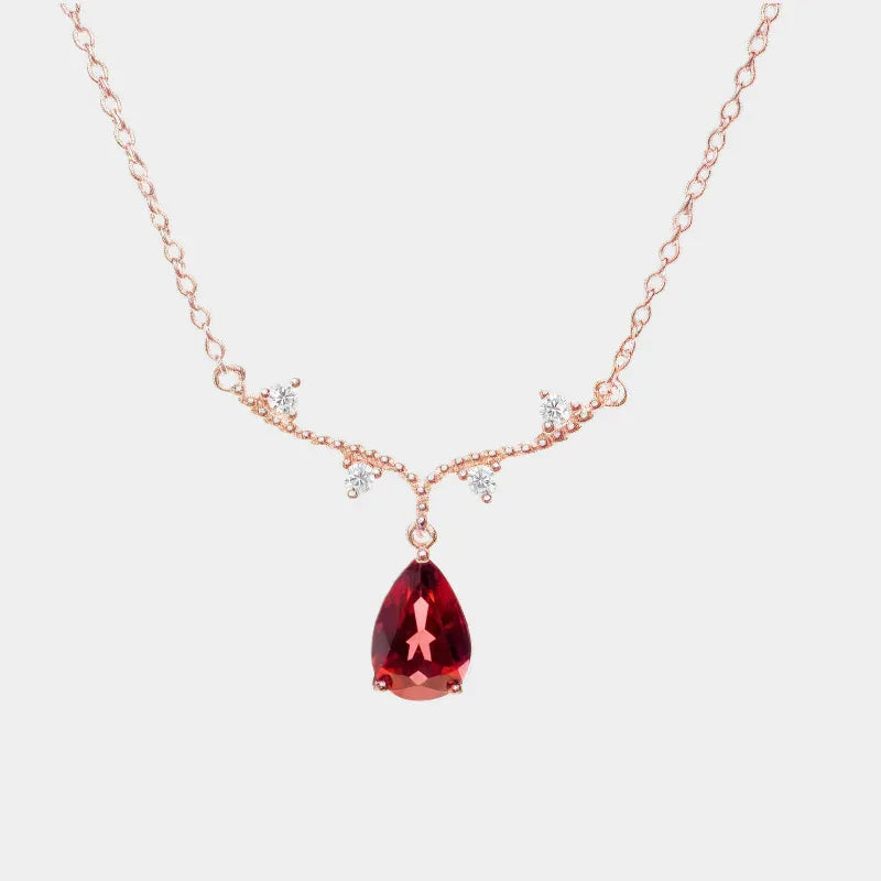 Pear-Cut Garnet Drop Necklace full necklace view on a light background