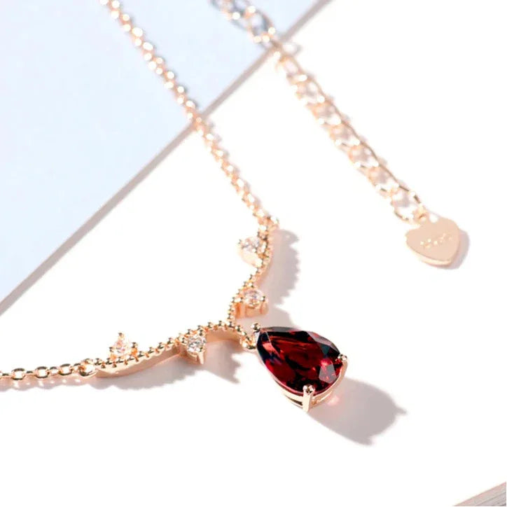 Pear-Cut Garnet Drop Necklace side or angled pendant detail