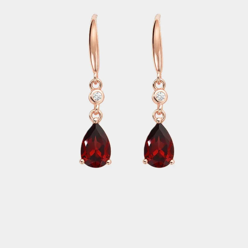 Pear-Cut Garnet Hook Drop Earrings front product view on a light background