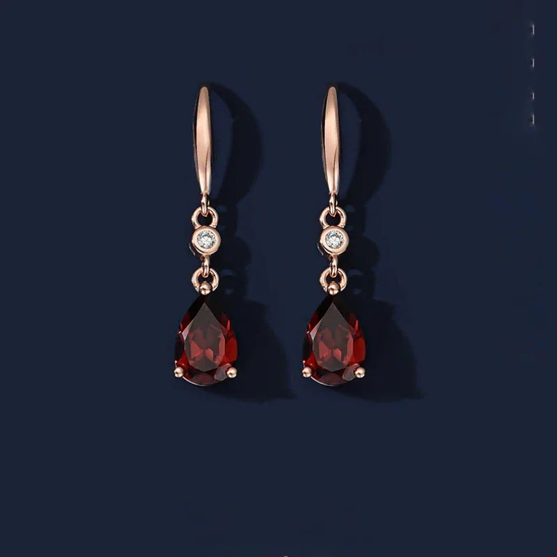 Pear-Cut Garnet Hook Drop Earrings rear and band detail view