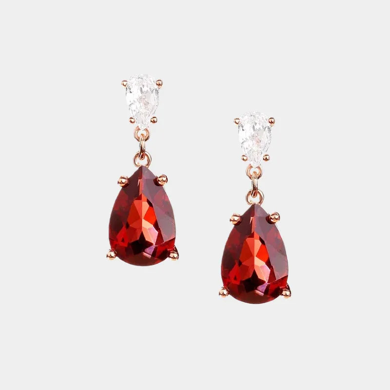 Pear-Cut Garnet Pavé Drop Earrings front product view on a light background