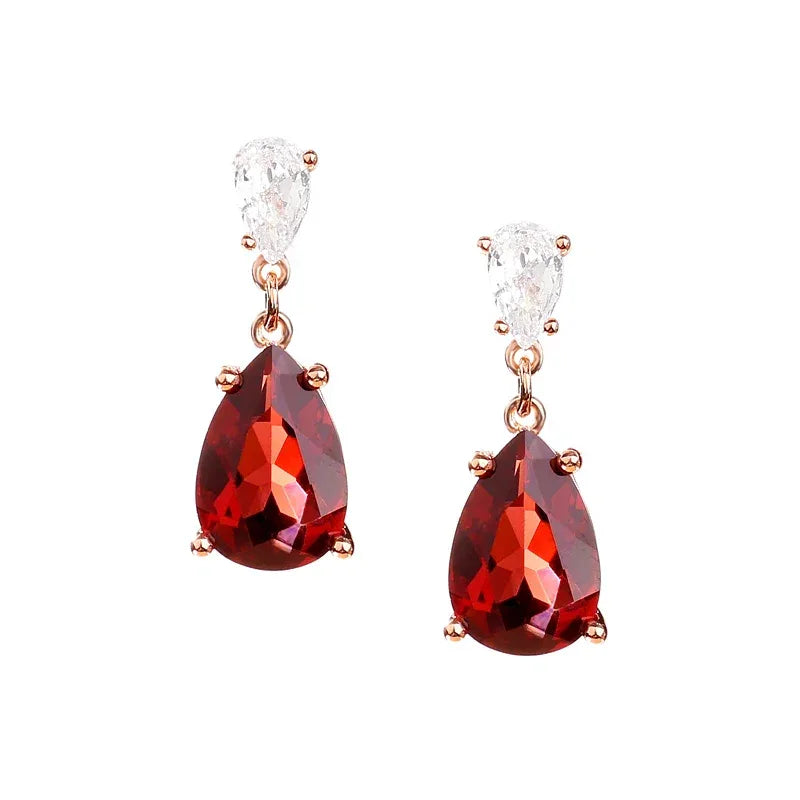 Pear-Cut Garnet Pavé Drop Earrings rear and band detail view