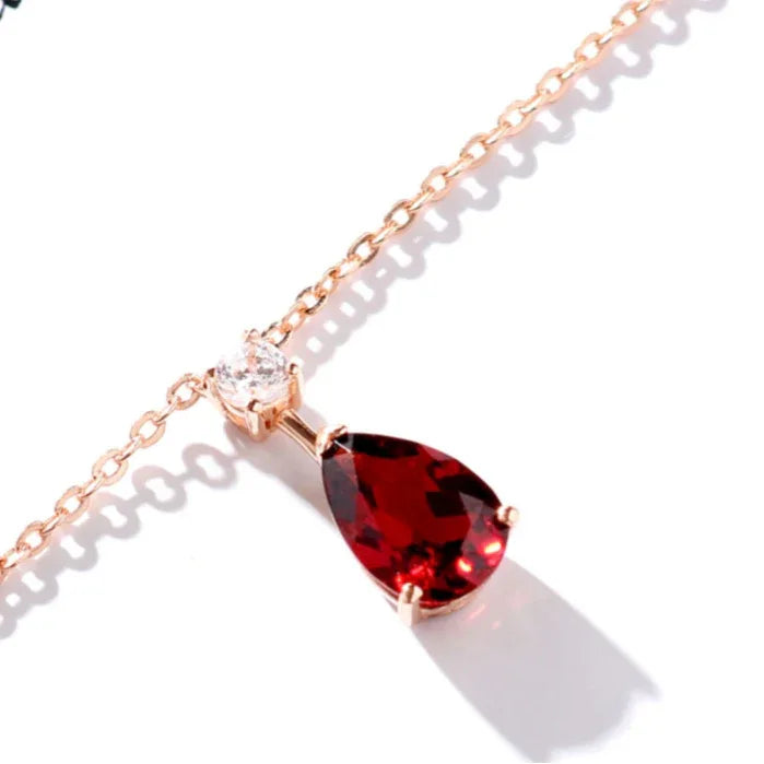 Pear-Cut Garnet Pendant Necklace close-up of the pendant and chain