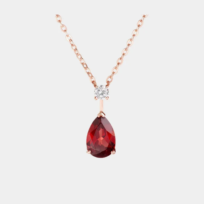 Pear-Cut Garnet Pendant Necklace full necklace view on a light background
