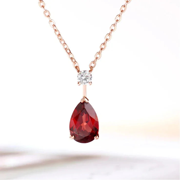 Pear-Cut Garnet Pendant Necklace side or angled pendant detail