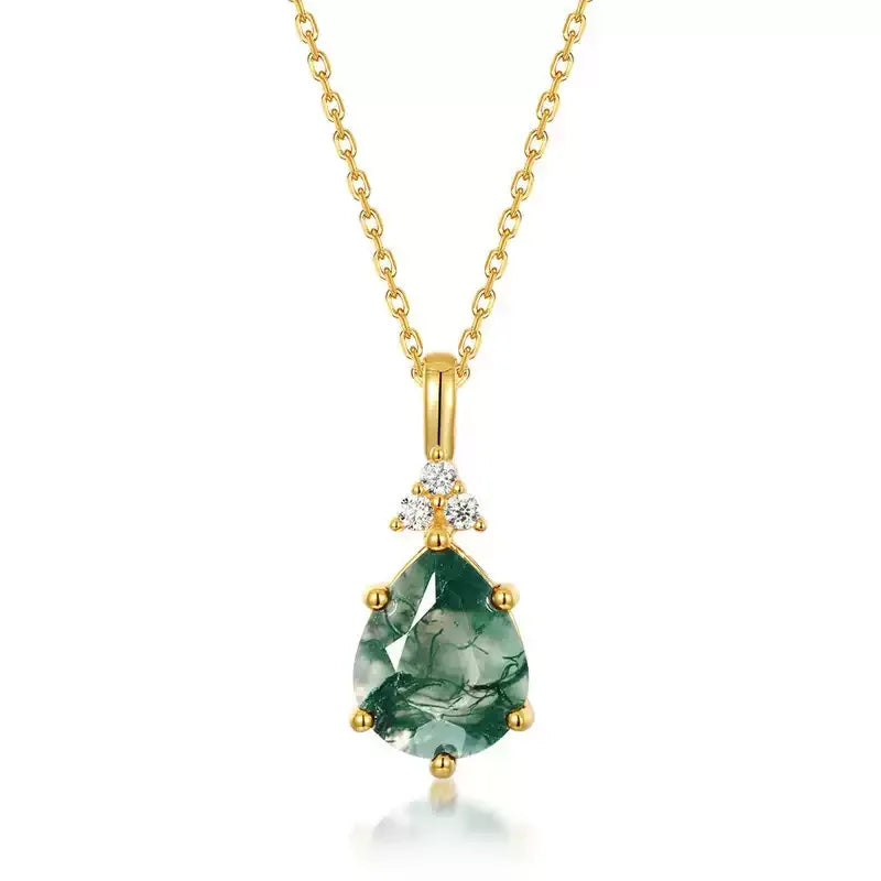 Pear-Cut Gold-Tone Moss Agate Pendant Necklace — full necklace arrangement 5