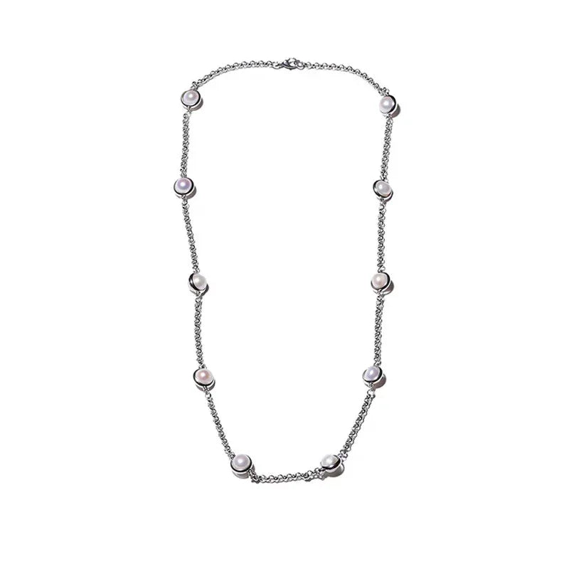Station Pearl Chain Necklace — alternate isolated full necklace view