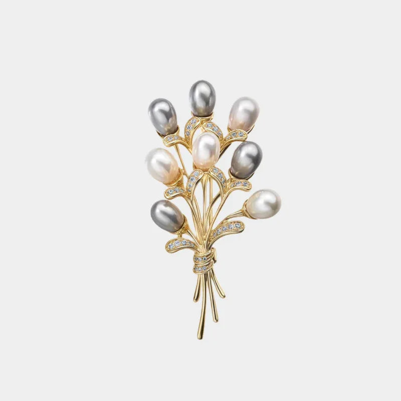 Two-Tone Pearl Bouquet Brooch — front view of two-tone pearl bouquet brooch