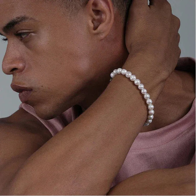 Adjustable Pearl Strand Bracelet — alternate wrist-worn side view