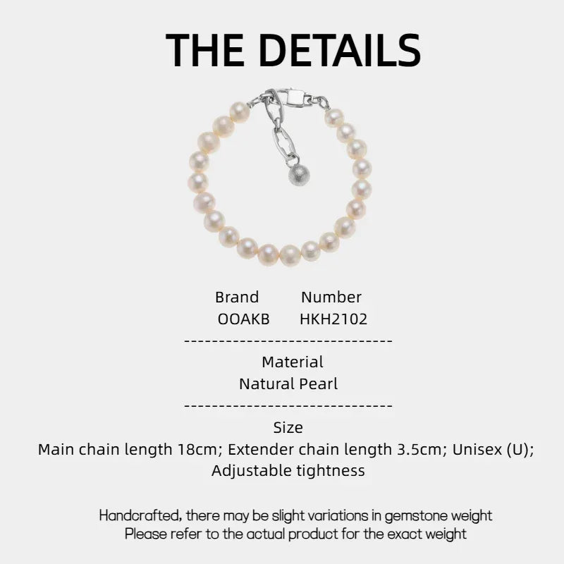 Adjustable Pearl Strand Bracelet — specification card with material and size details