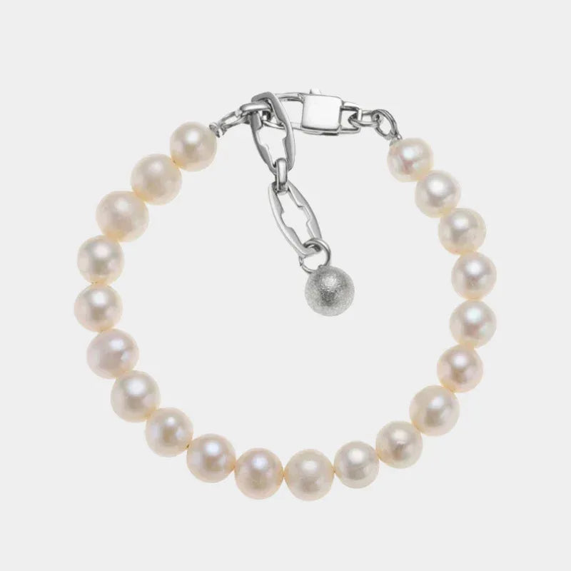 Adjustable Pearl Strand Bracelet — front view of pearl bracelet with silver-tone extension chain and ball