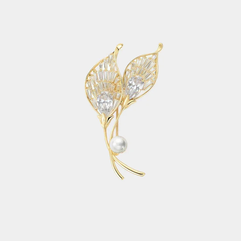 Pearl Calla Lily Brooch — front view of gold-tone calla lily brooch