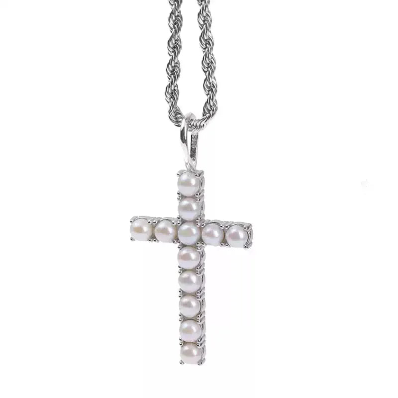 Pearl Cross Pendant Necklace — alternate isolated front pendant view
