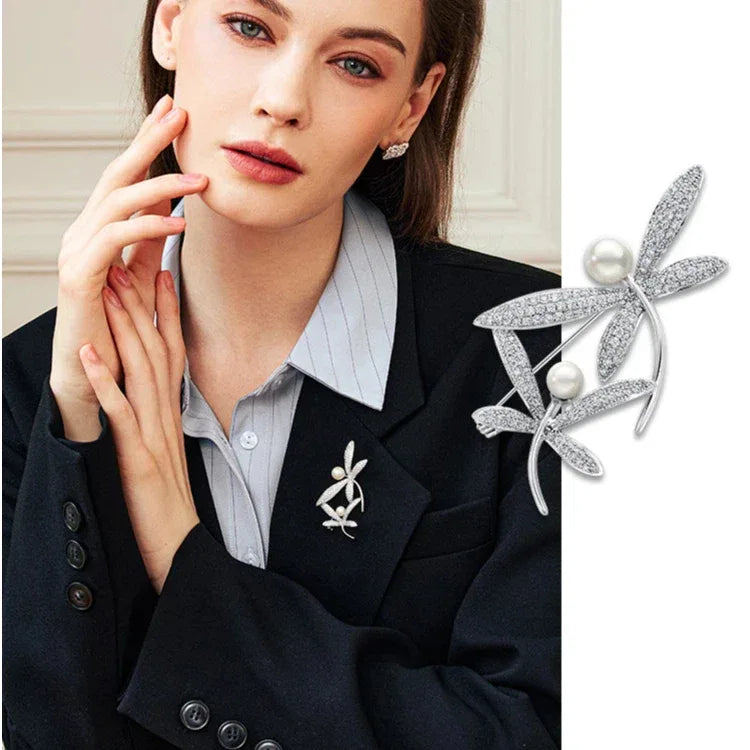 Pearl and Cubic Zirconia Dragonfly Brooch — second blazer-worn portrait