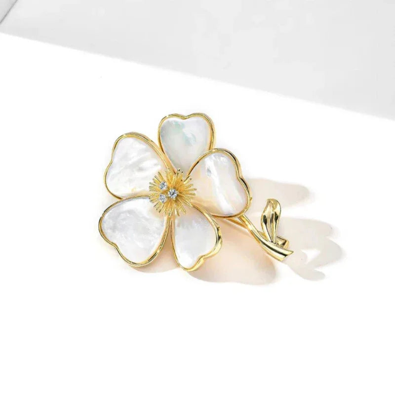 Mother-of-Pearl Five-Petal Flower Brooch — angled product view on white