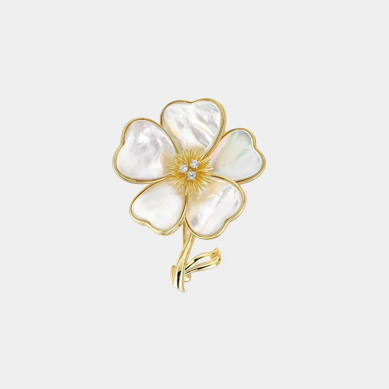 Mother-of-Pearl Five-Petal Flower Brooch — front view of five-petal flower brooch