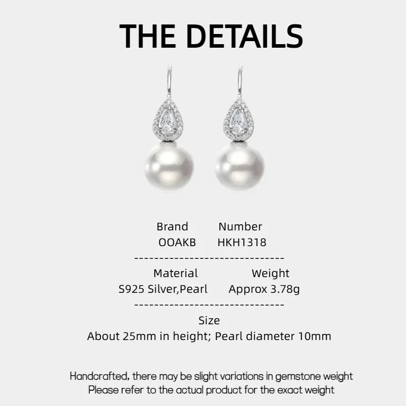 Pearl Teardrop Halo Earrings — specification card with material and size details