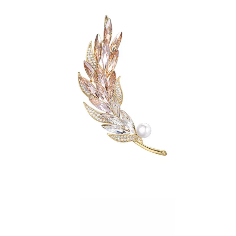 Pearl Gradient Wheat Sprig Brooch — front product view on white
