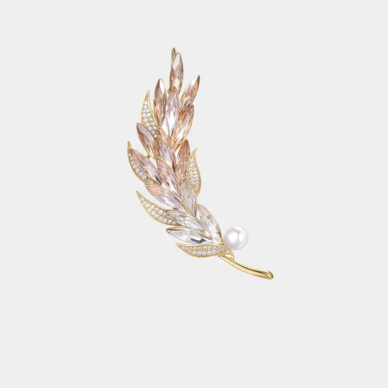 Pearl Gradient Wheat Sprig Brooch — front view of pink-and-gold wheat sprig brooch
