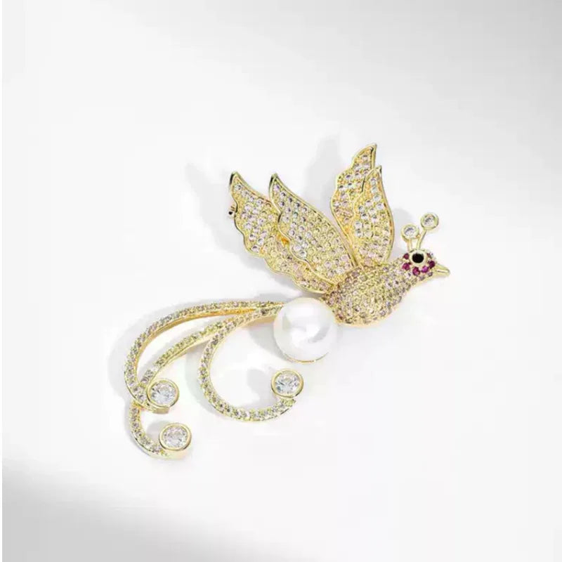 Pearl Phoenix Brooch — front product view on white showing design and scale
