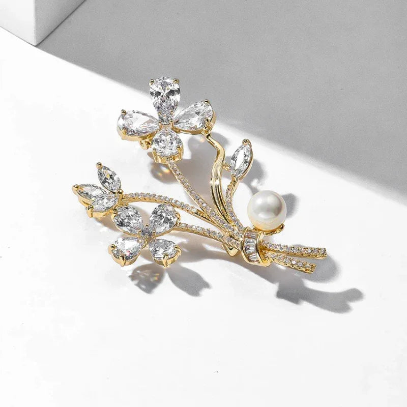 Pearl Floral Branch Brooch — alternate angled close-up showing the stems and pearl