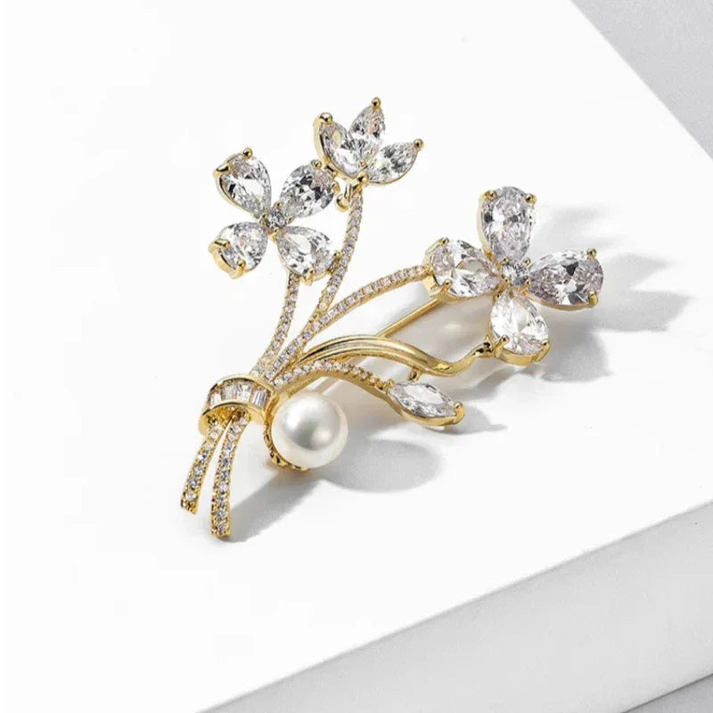 Pearl Floral Branch Brooch — angled product view on white showing design and scale