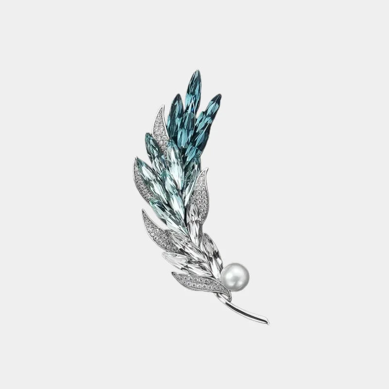 Blue Wheat Sprig Pearl Brooch — front view of upright blue wheat sprig brooch
