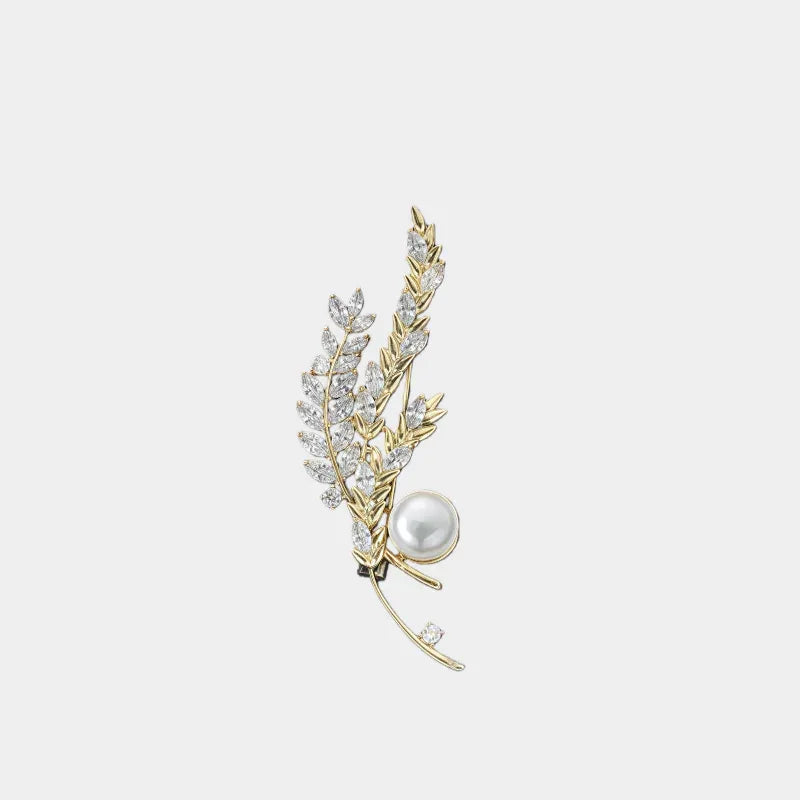 Pearl Wheat Sprig Brooch — front view of two-tone wheat sprig brooch