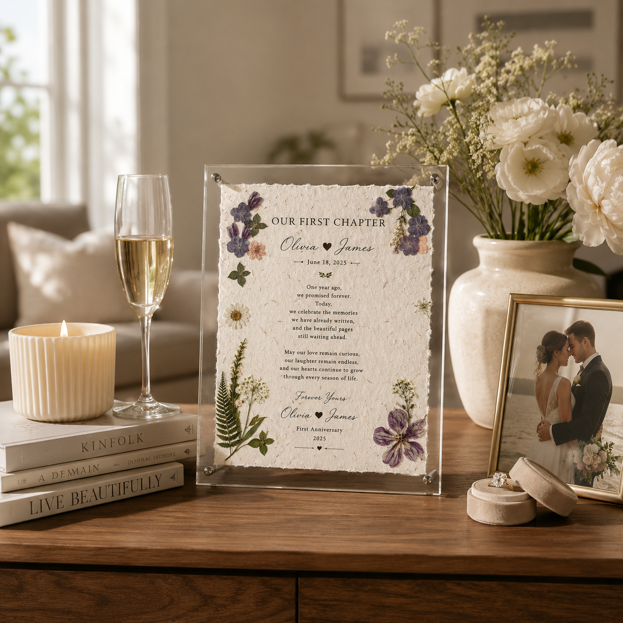 Six-step handmade process infographic showing how cotton paper is made flowers are pressed love letter is written custom