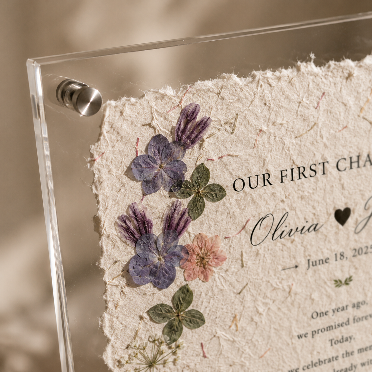 First anniversary symbolism infographic showing traditional paper gift and modern clock symbol alongside personalized