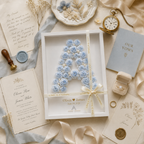 Personalized Blue Paper Rose Monogram Shadow Box 1st Anniversary Gift, craftsmanship details