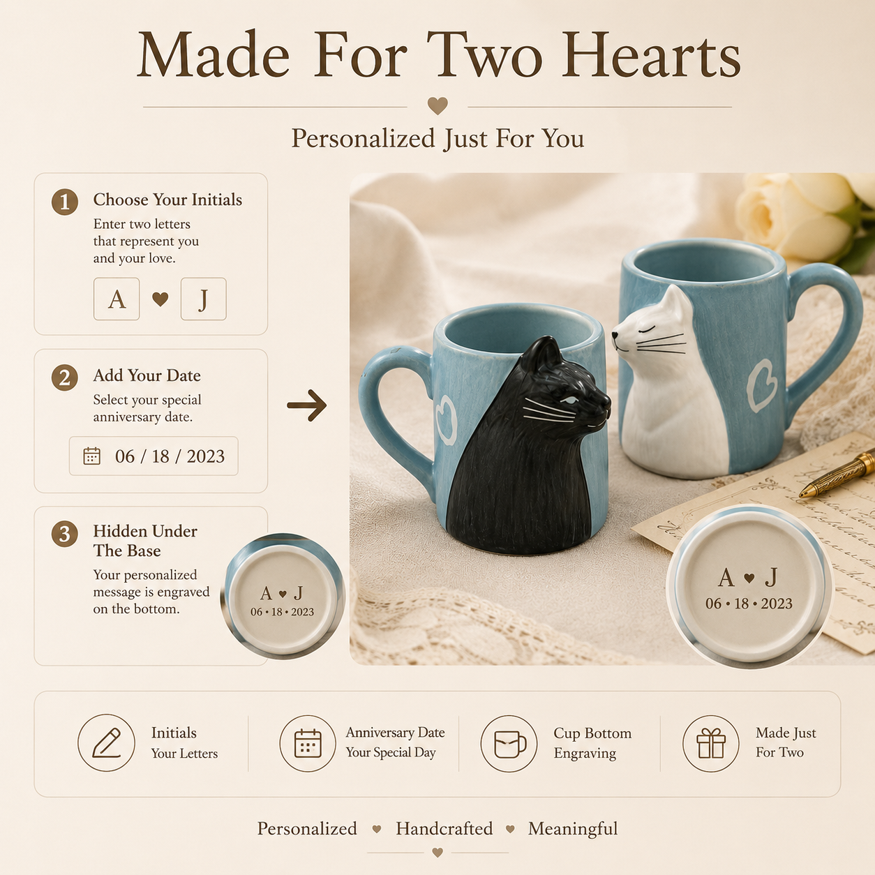 Personalized Cat Couple Ceramic Mug Set, lifestyle view