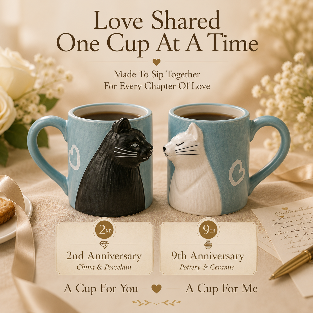 Personalized Cat Couple Ceramic Mug Set, craftsmanship details